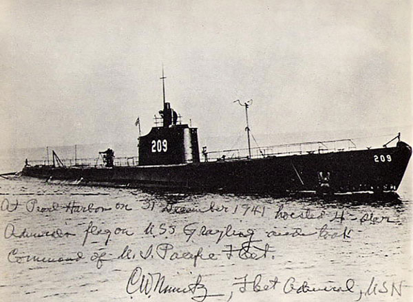 USS Grayling, with inscription by FADM Chester W. Nimitz
