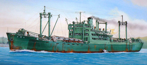 Japanese wartime ore carrier like Yasukuni Maru,painting by Ueda Kihachiro